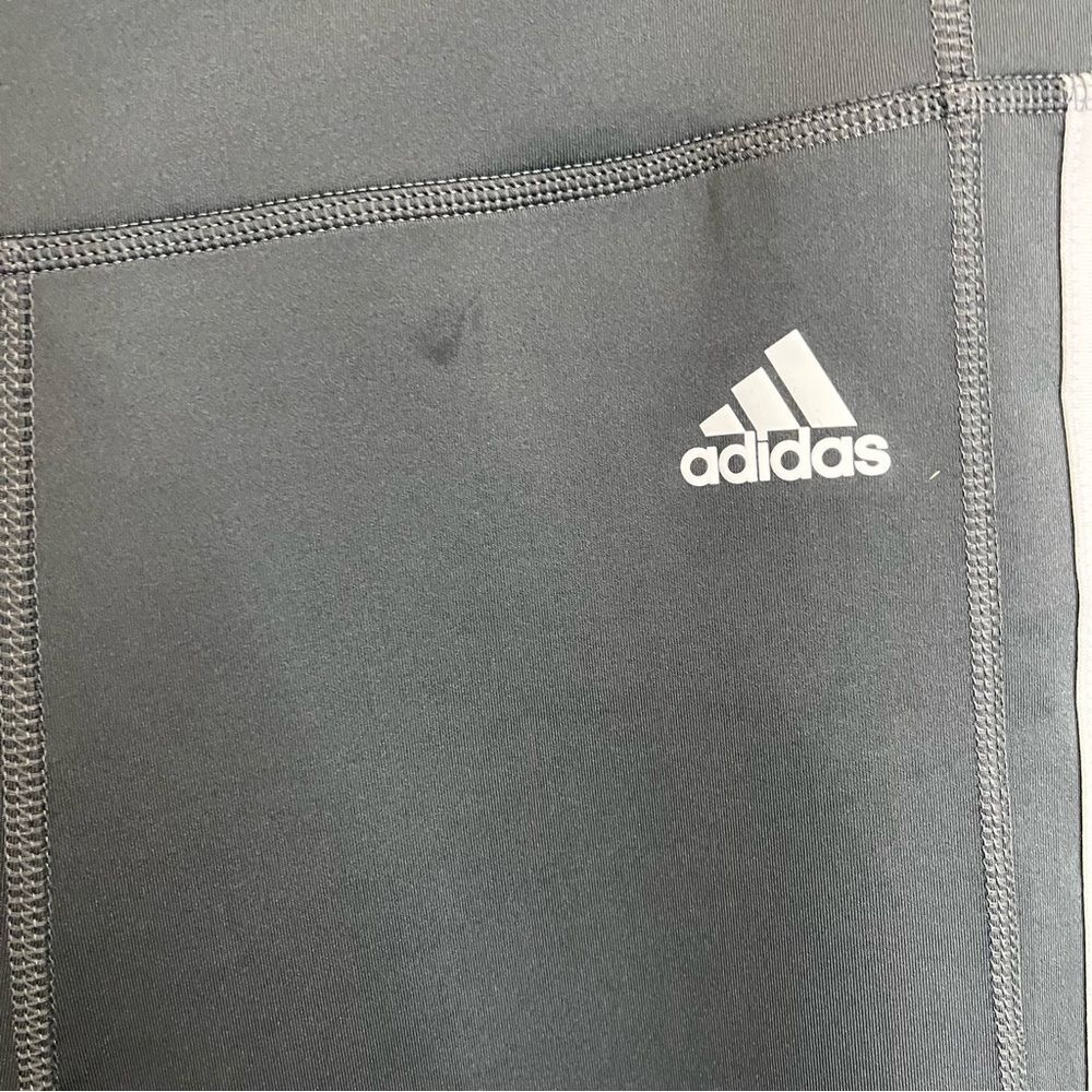 Adidas Climalite Womens Size L Gray White Crop 3 Stripe Pull on Leggings Workout - Picture 4 of 11